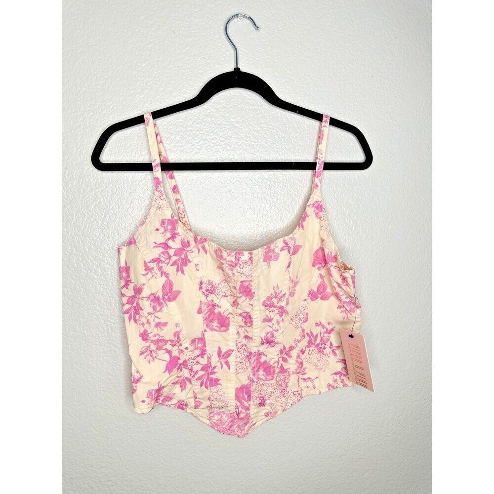 NEW Pippa & Pearl Womens Large Bustier Blouse Corset Top Pink Floral Olivaceous